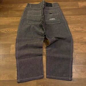 VTG Y2K Skater Baggy Fit South Pole Dark Wash Black Embroidered Logo Jeans Sz 38